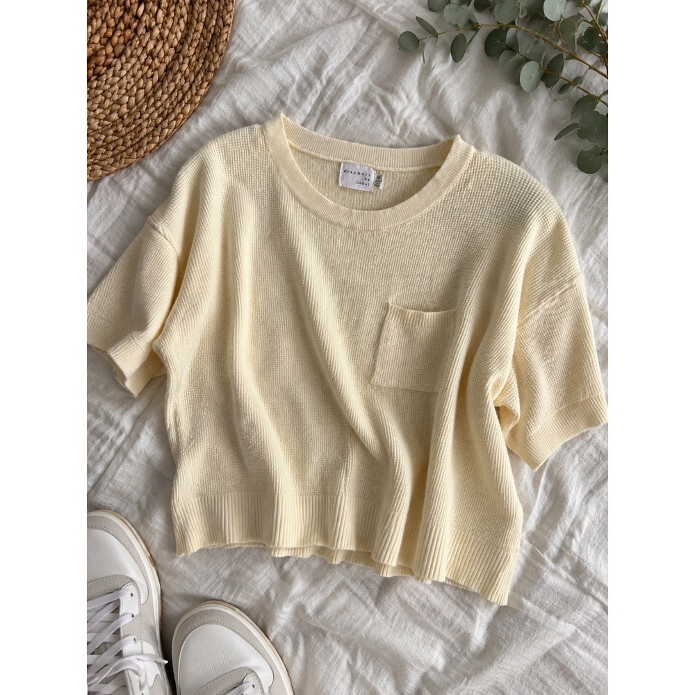 Dreamers by Debut Cream Yellow Short Sleeve Pocket Sweater T9511DG Mens Medium